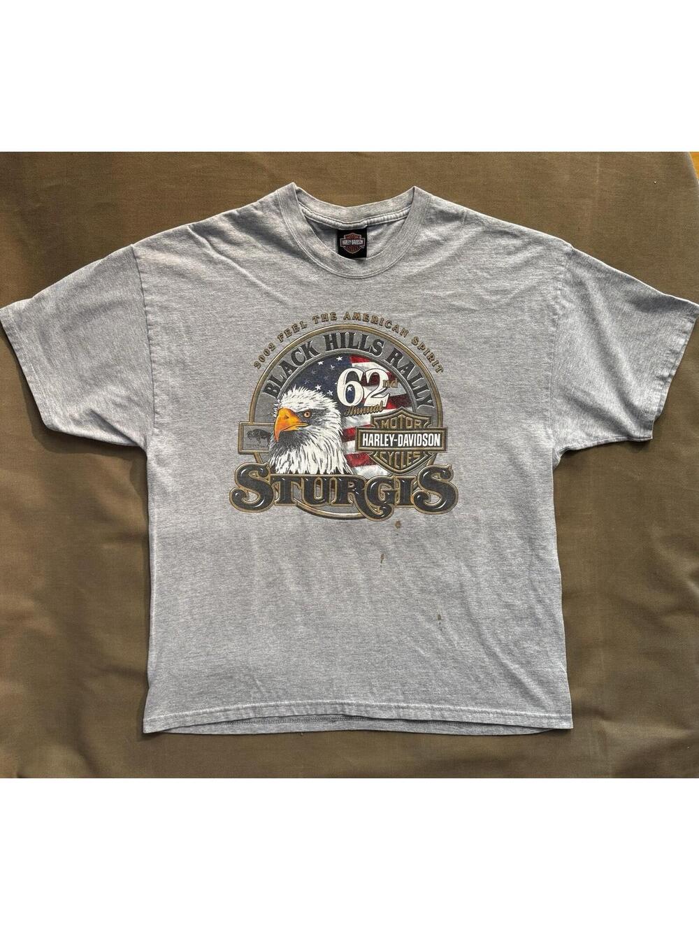 Vintage Y2K Harley-Davidson Black Hills Rally 62nd Sturgis 2002 Gray T-Shirt XL